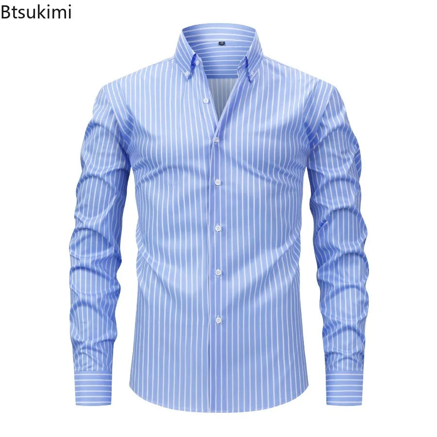 Men's Striped Long Sleeve Dress Shirt for Casual and Business