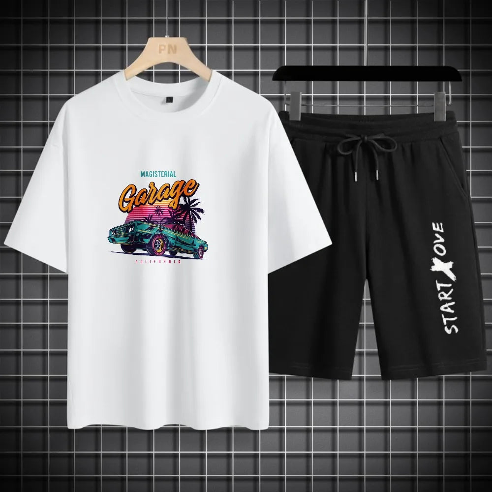 Men's Casual Two Piece Set with Eagle Print