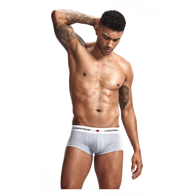 Men's Cotton Boxer Shorts with Convex Pouch in Solid Colors