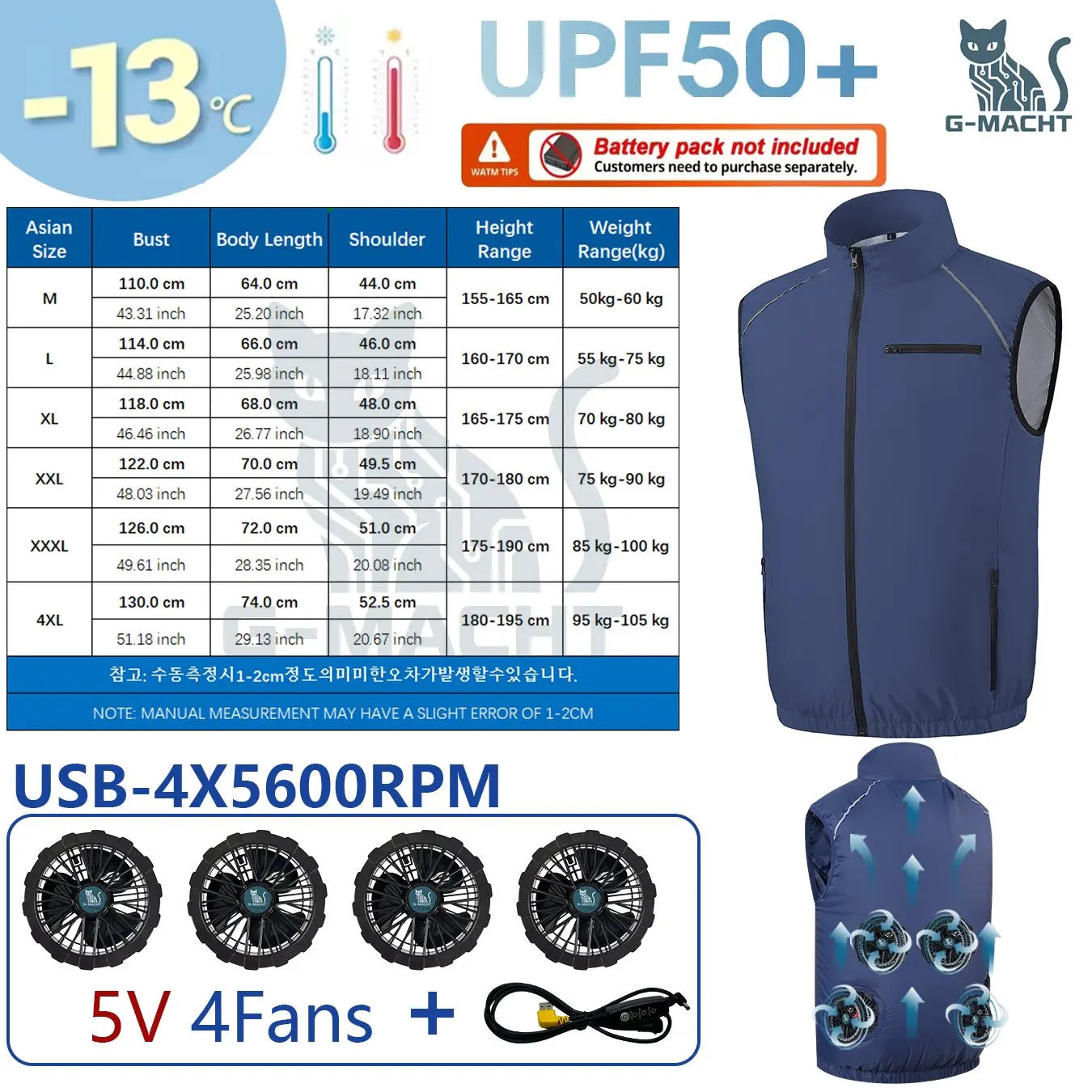G-MACHT USB 12V/5V Cooling Vest for Men and Women