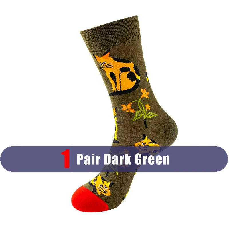 1/5 Pairs Men Women Socks Unisex Colored Printed Mid Tube Socks With Trendy And Personalized Animal Flower Designs Casual Socks