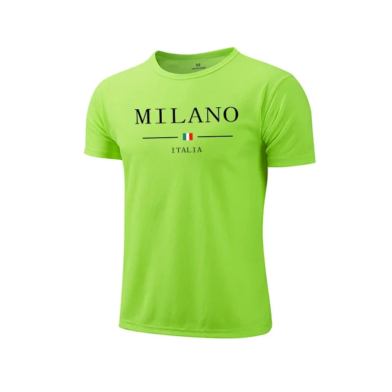Mens T-shirt Print Casual Fitness Exercise Tops Outdoor Jogging Marathon Clothing Summer Quick-Dry Mesh Tees Cycling Sportswear