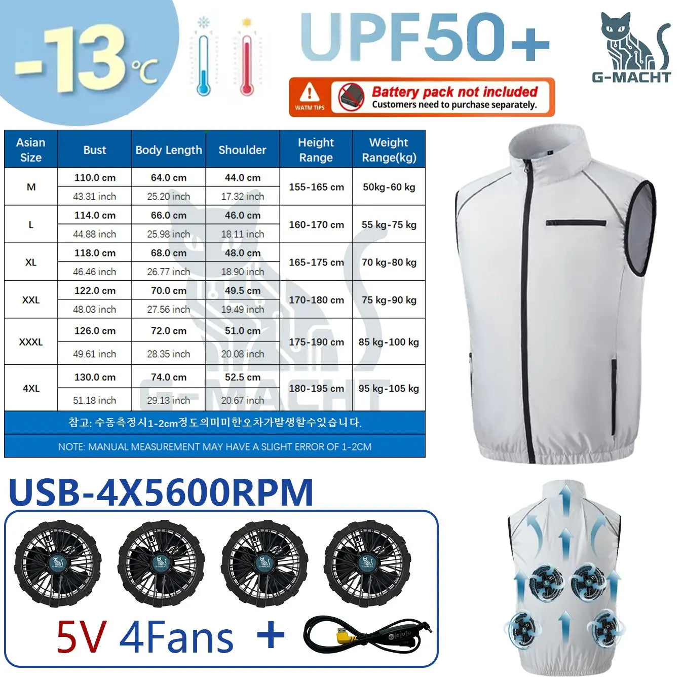 G-MACHT USB 12V/5V Cooling Vest for Men and Women
