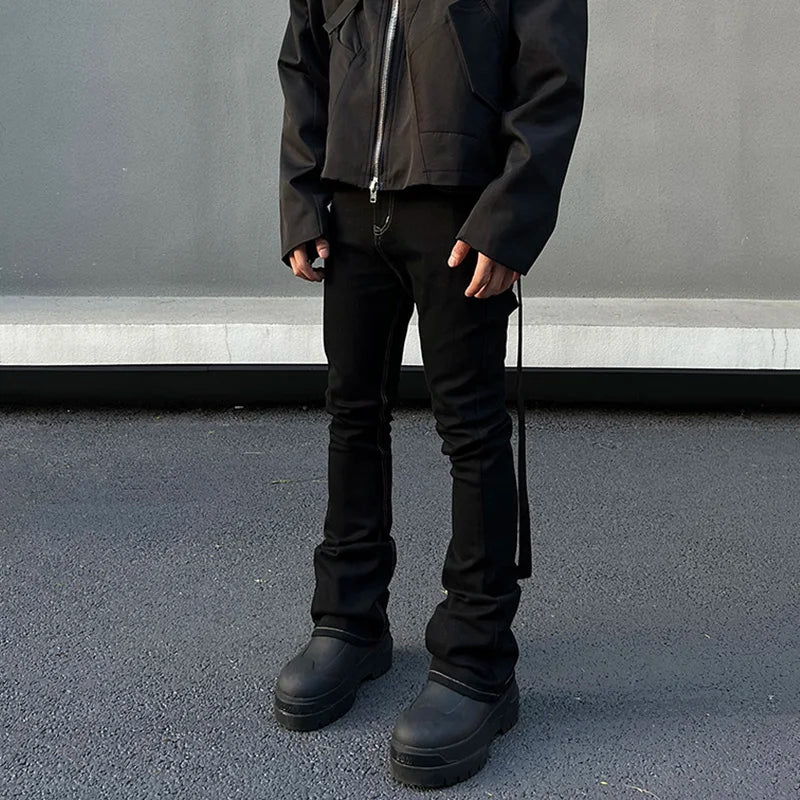 Casual Slim Fit Black Denim Bell Bottom Jeans for Men