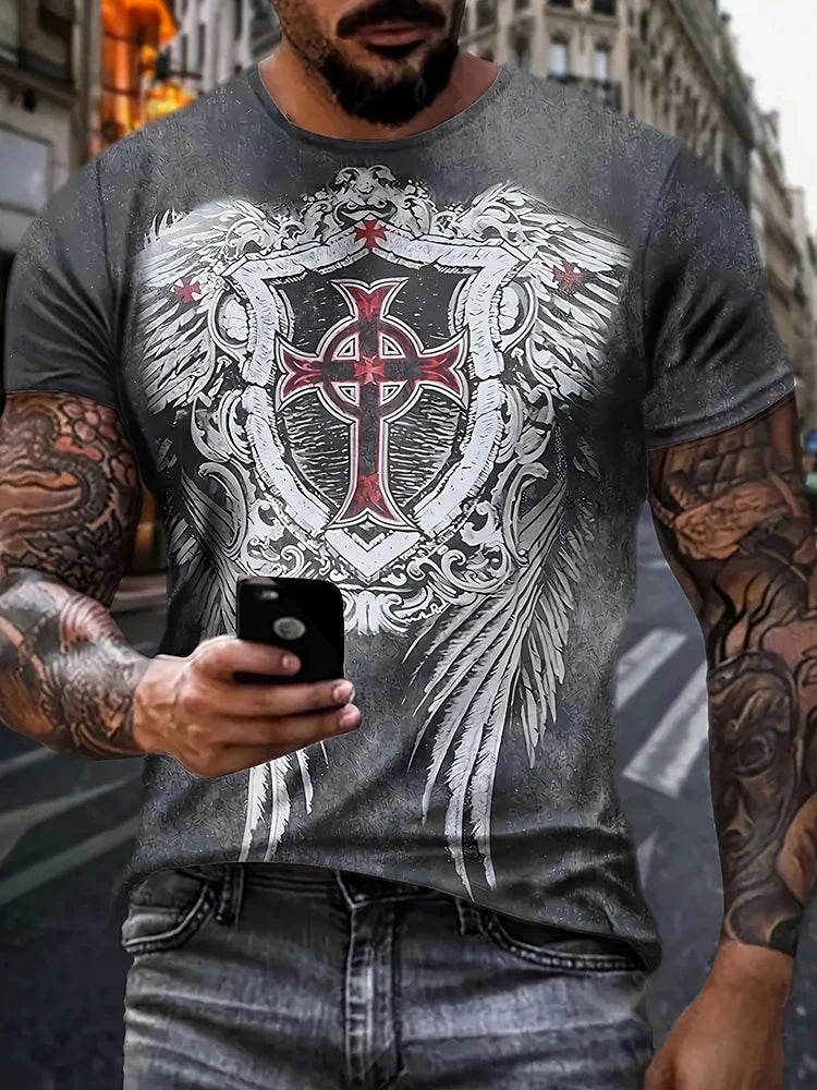 Egyptian Religious Style 3D Anubis Printed Men's Short-sleeved Shirt Outdoor Sports Men's Fitness T-shirt Street Fashion T-shirt