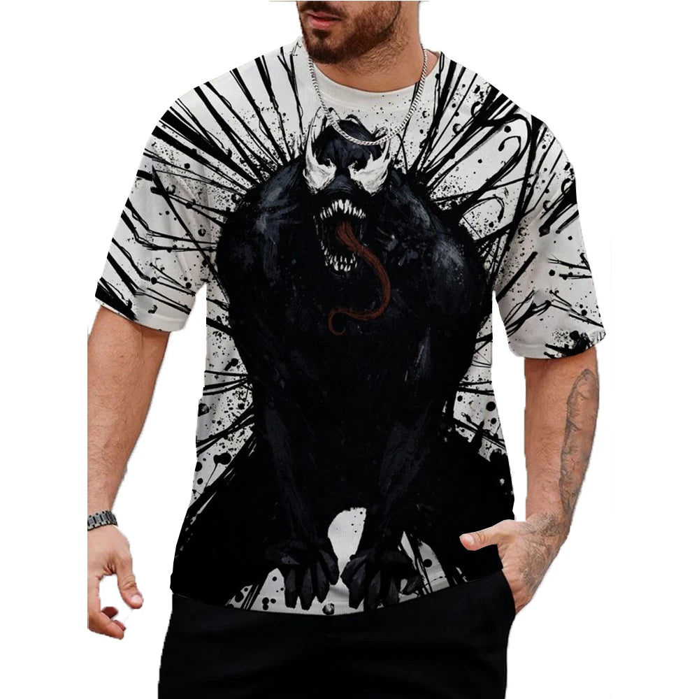 Marvel Venom Print T-Shirt Men's Shirt Summer Short Sleeved Male Pullover