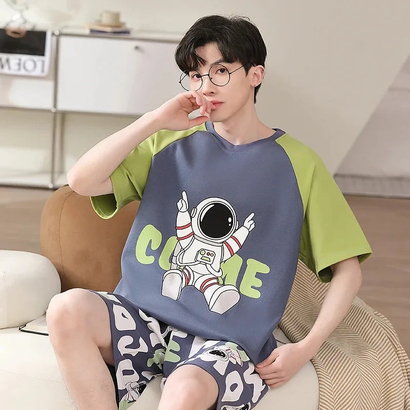 Summer Cotton Pyjamas Casual Pajamas Sleep Tops Shorts For Men Lovely Panda Print Pajama Sets Comfortable Cool Sleepwear 2022