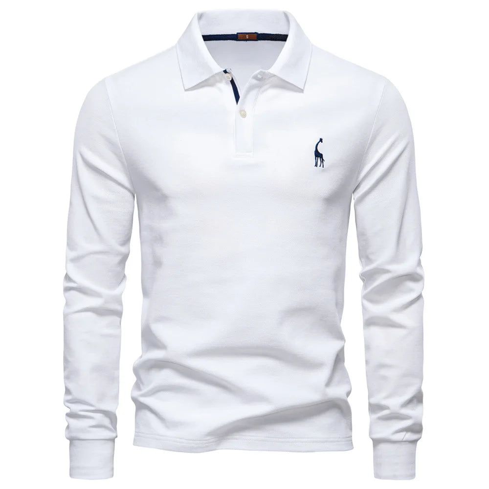 Autumn New Men's Deer Embroidery Cotton Rich Blend Collared Shirts