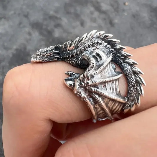 Men Adjustable Retro Ring Black Dragon Abraxas Rings