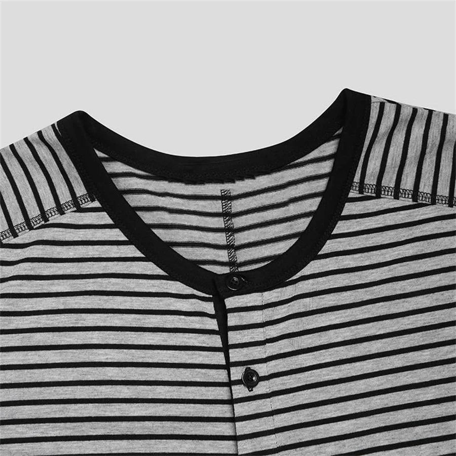 Men's Striped Polyester O-neck Jumpsuit