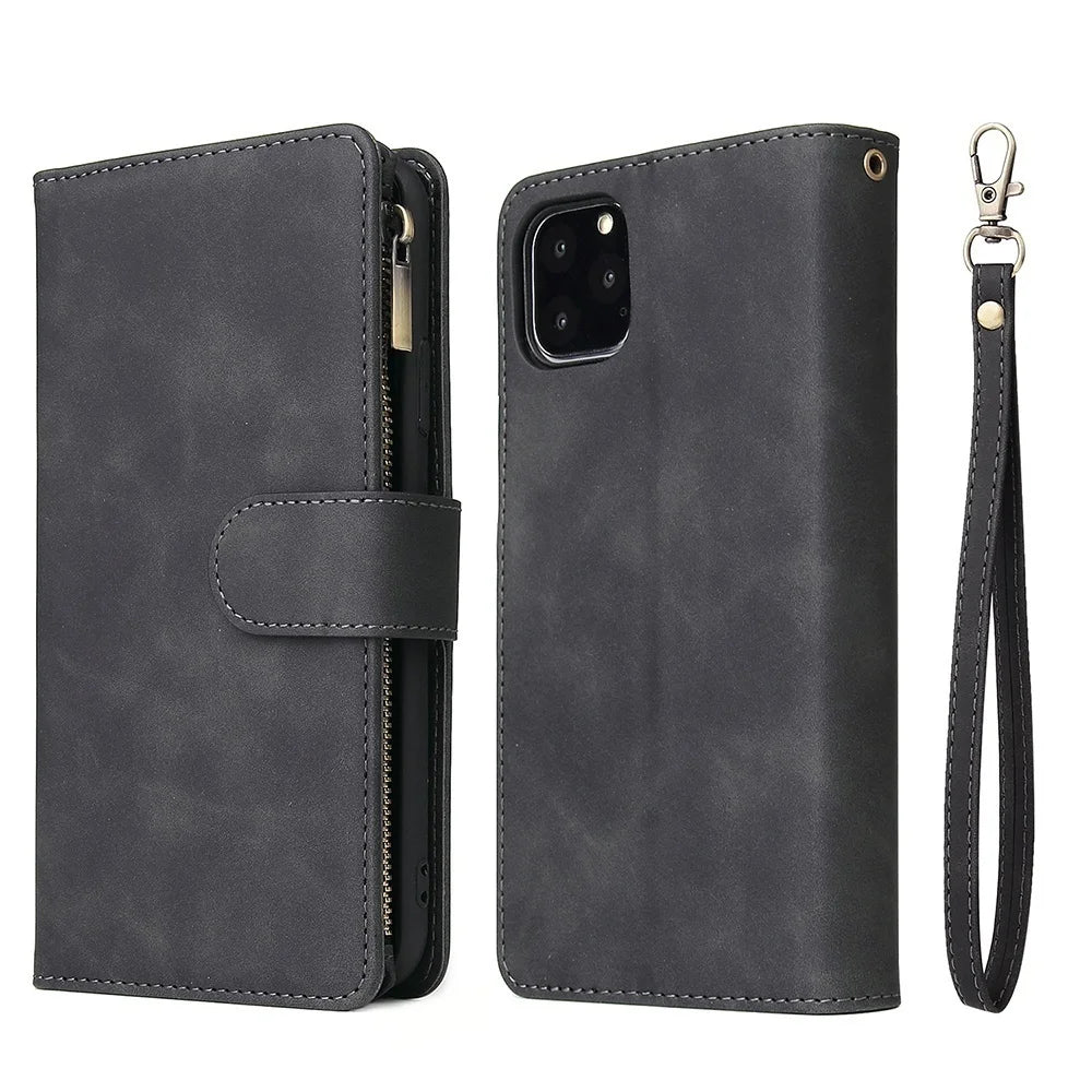 Premium Leather Wallet Case For iPhone 16 15 14 13 12 11 17 Pro Max Plus Magnetic Flip Cover