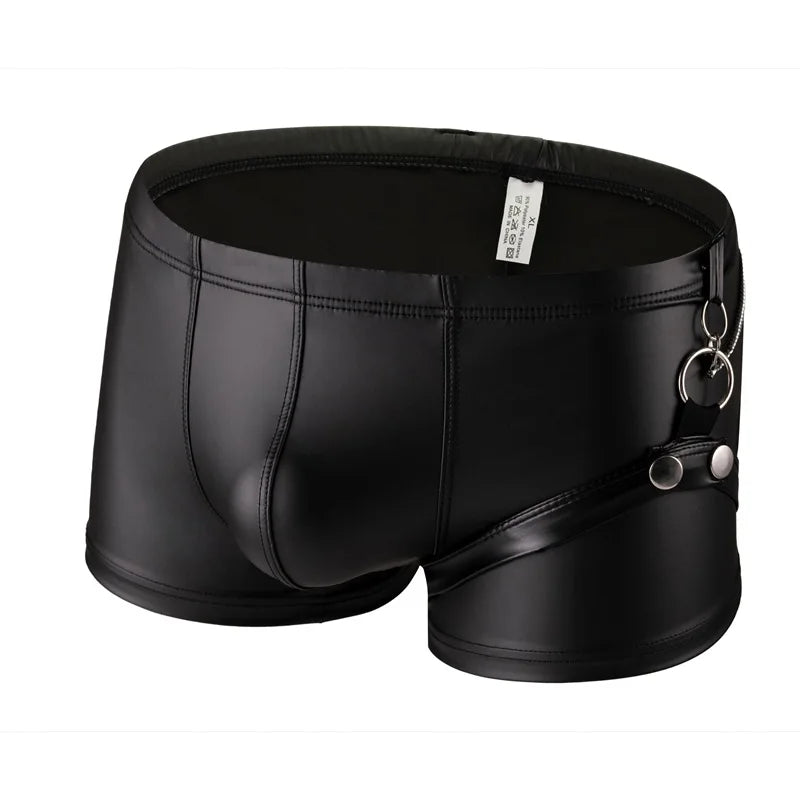 Men's Black Faux Leather Boxer Shorts for Nightclub Use