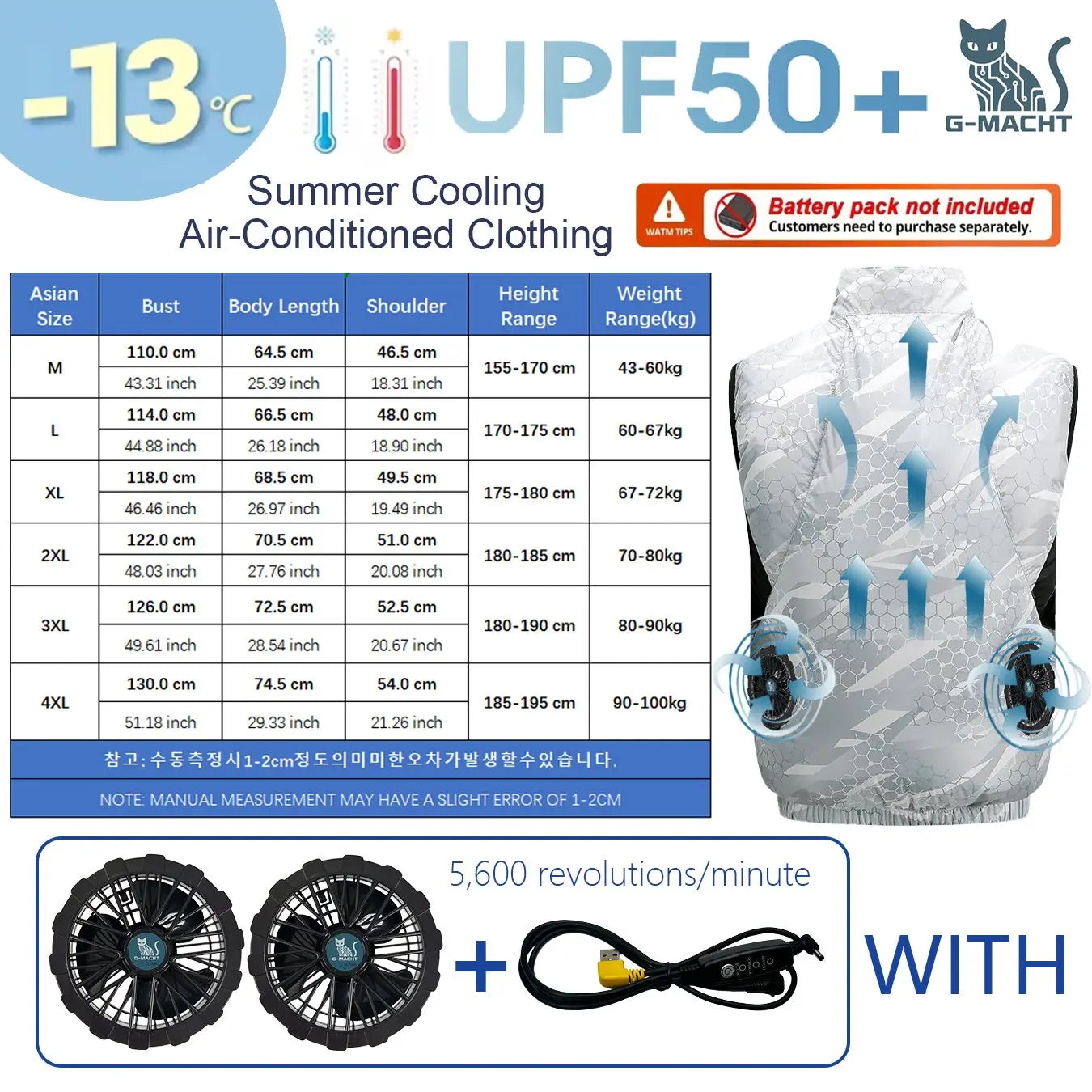 G-MACHT USB 12V/5V Cooling Vest for Men and Women