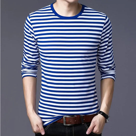 Men's Casual Long-sleeved Striped T-shirt