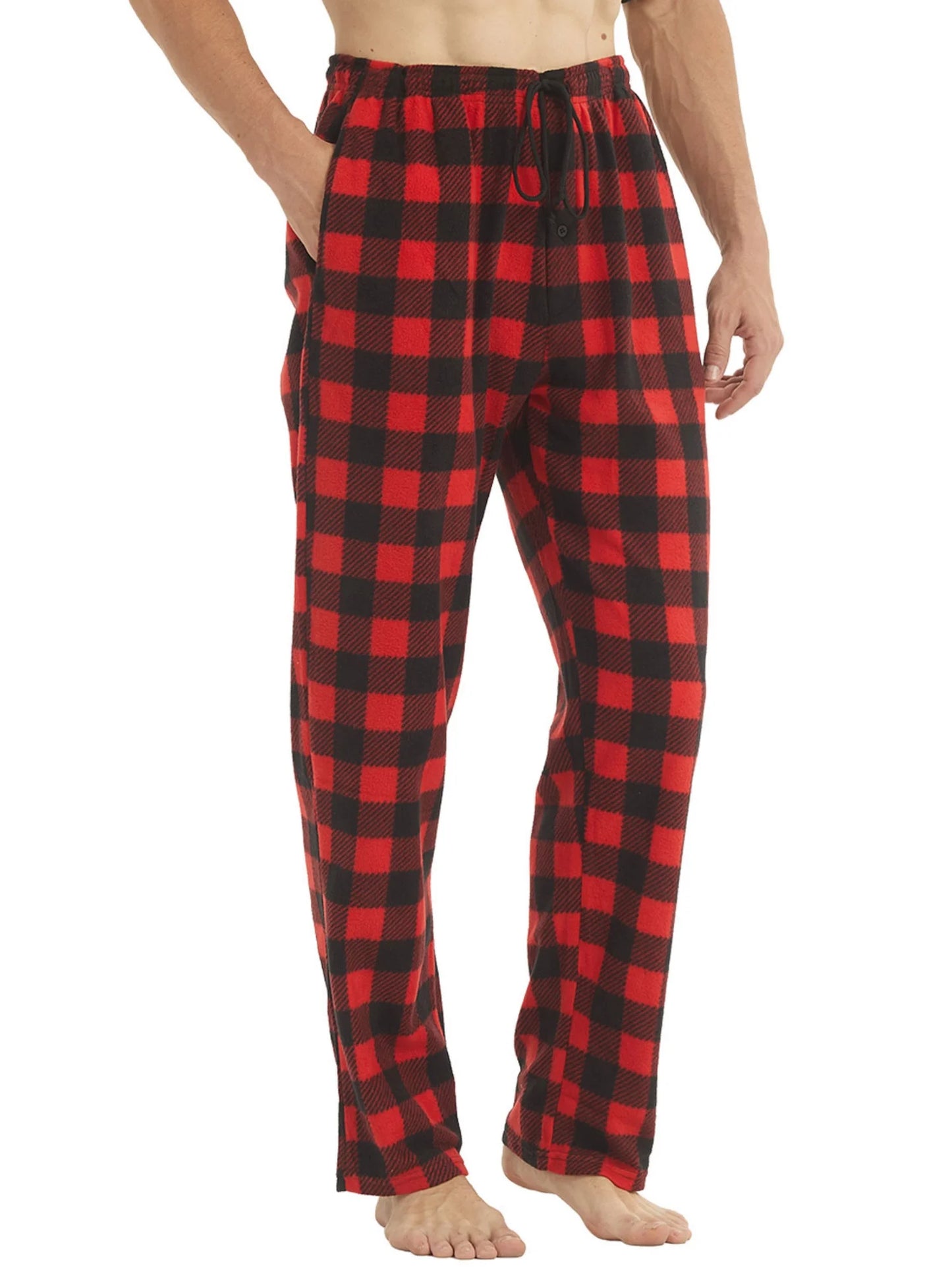 Mens Christmas Pajama Pants Winter Bottoms Fleece Lounge Sleepwear Lightweight Plaid pj Pants with Pockets Microfleece
