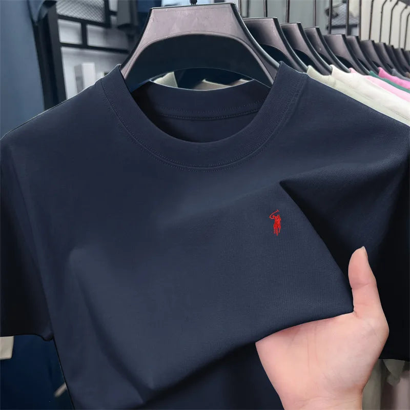 Men's T-shirt, cotton round neck short sleeve, summer item, exquisite ponytail print breathable top T-shirt