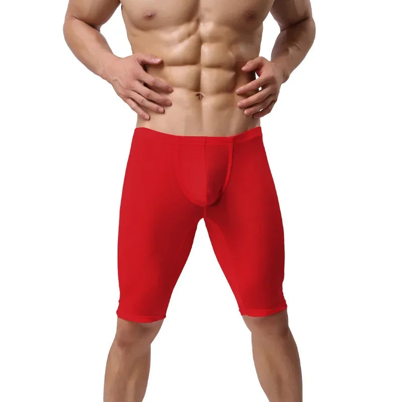 Men's Long Boxer Shorts U Convex Pouch in Various Colors
