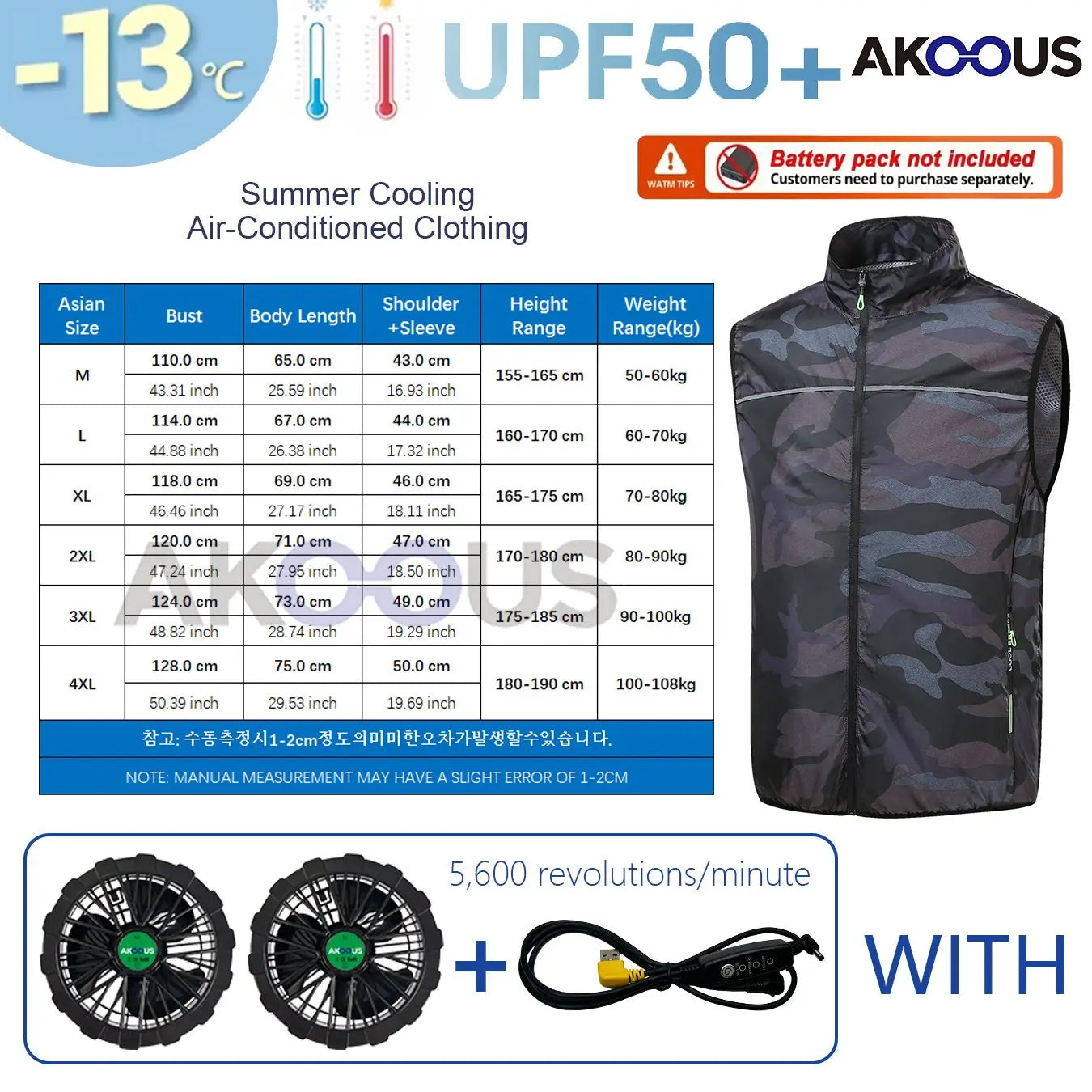AKOOUS 12V/5V USB Cooling Vest for Men and Women