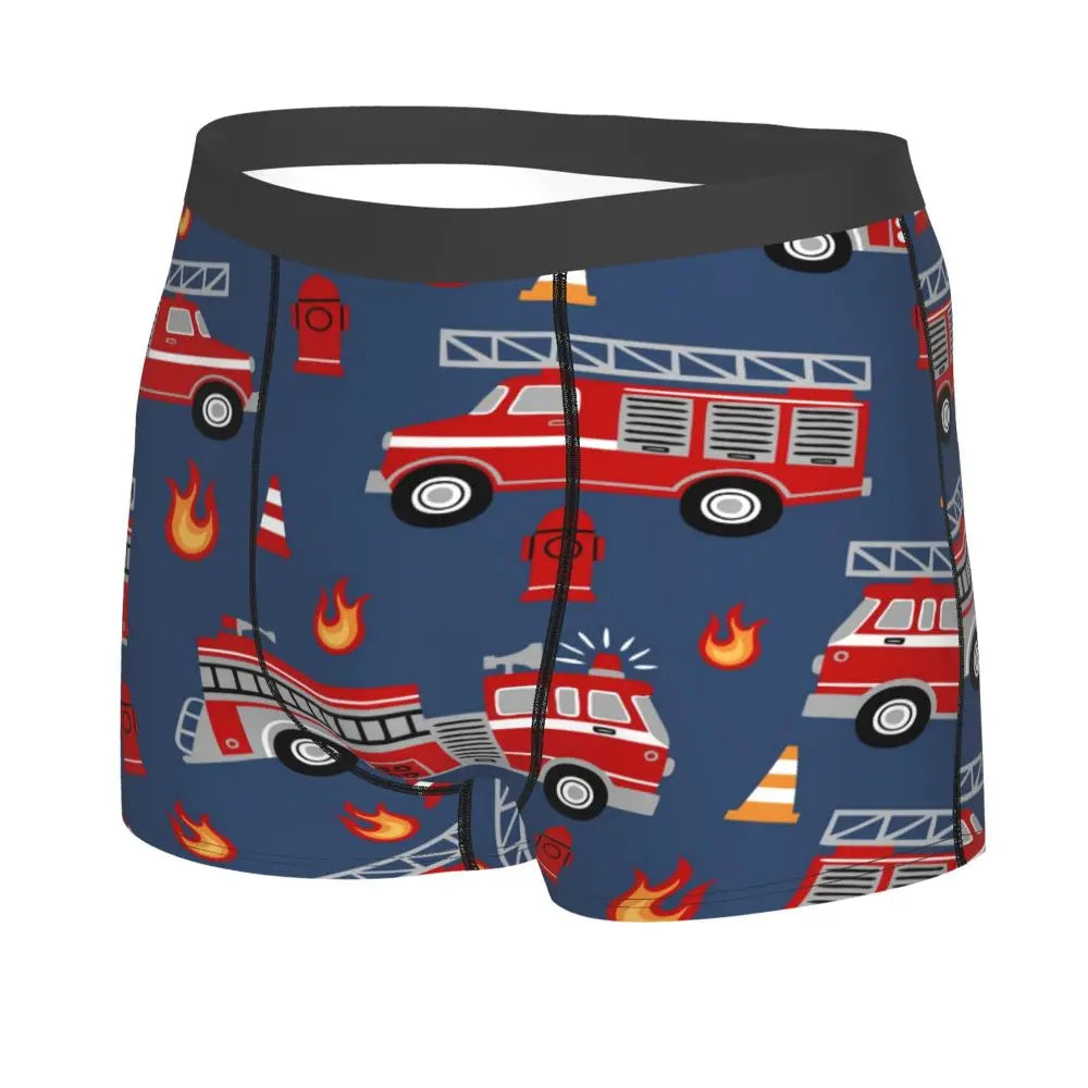 Men's Boxer Shorts Fire Trucks Cartoon Underwear
