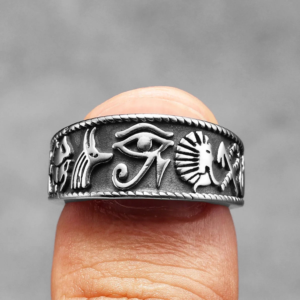 Egypt Pharaoh Eye of Horus Totem Men Rings Stainless Steel Retro Punk Rock Women Jewelry Fashion Accessories Gift Wholesale