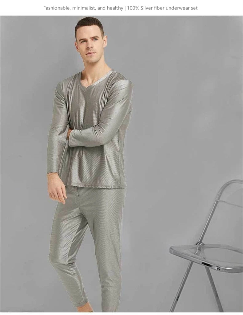 Real electromagnetic radiation protective 100% silver fiber knitted fabric long underwear EMR