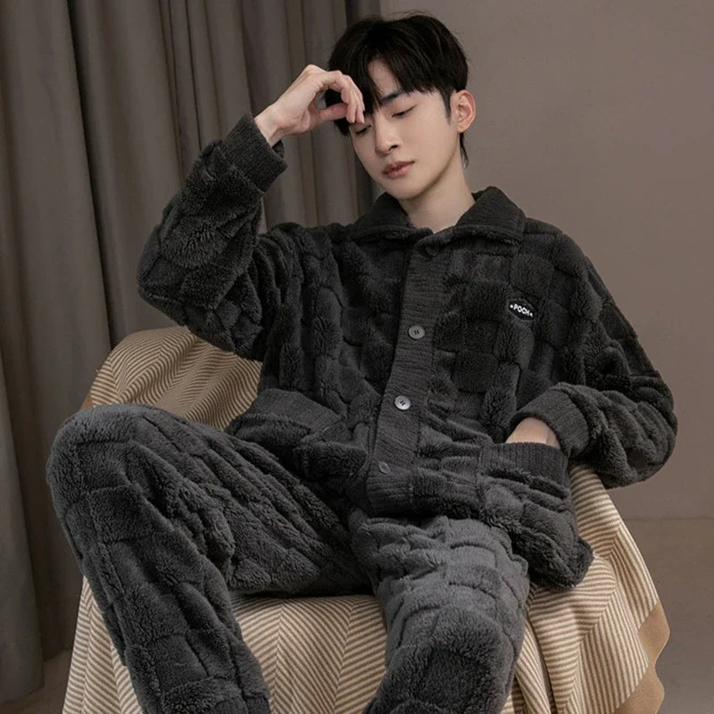 Men's Fleece-Lined Pajamas in Dark Gray