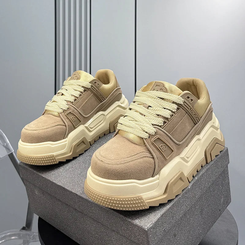 Men's Leather Casual Sneakers with Lace-Up Closure