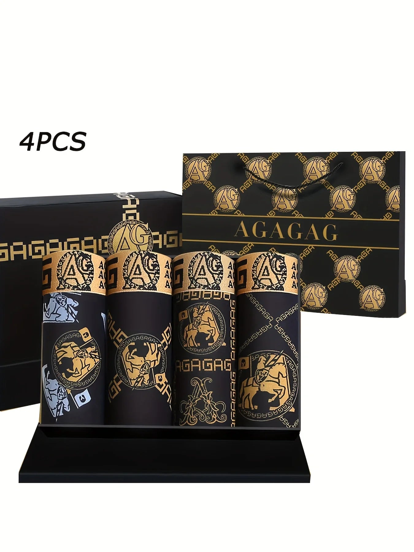 Men's Boxer Shorts Black Gold Print 4pcs Set