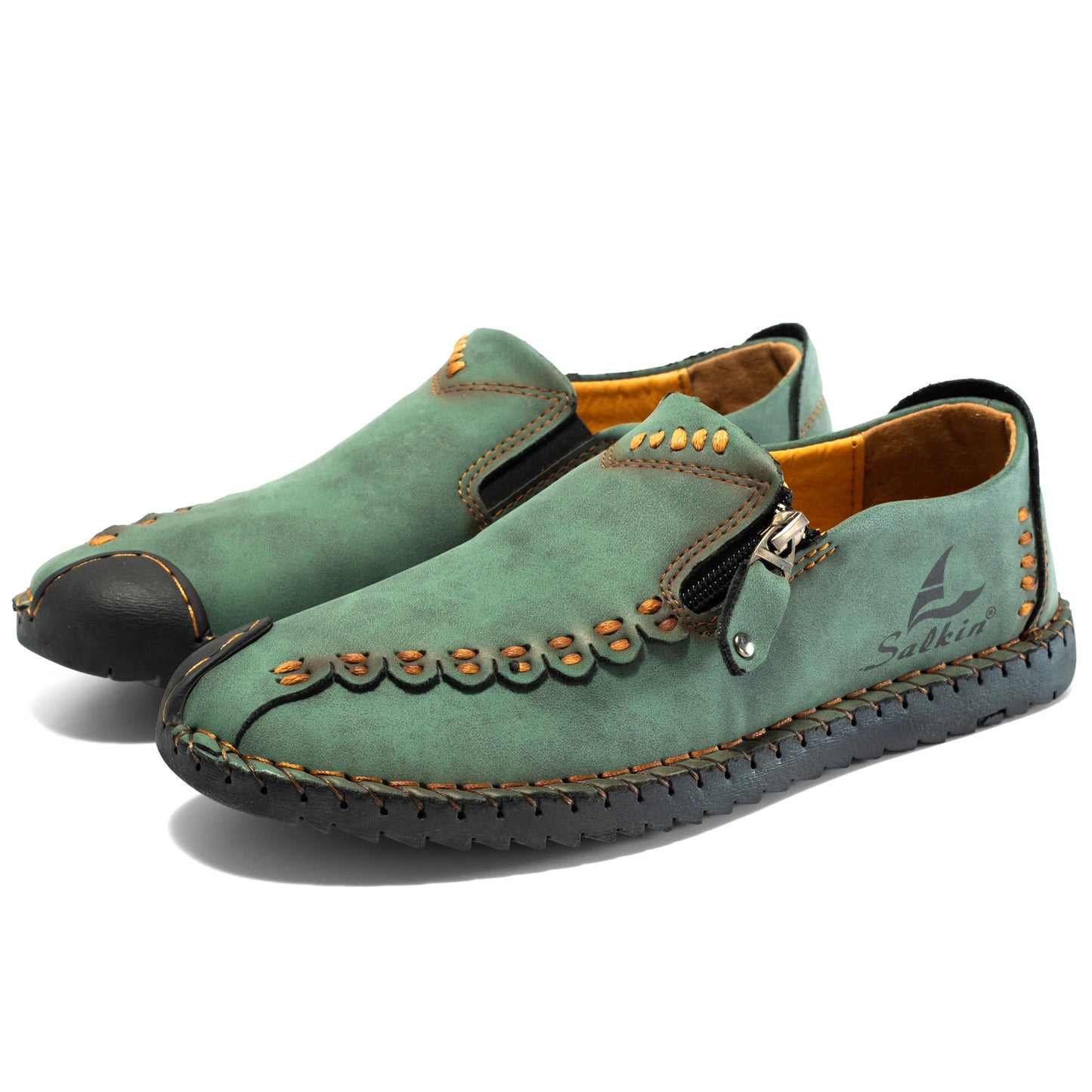 Men's Breathable Leather Casual Shoes with Zip Closure