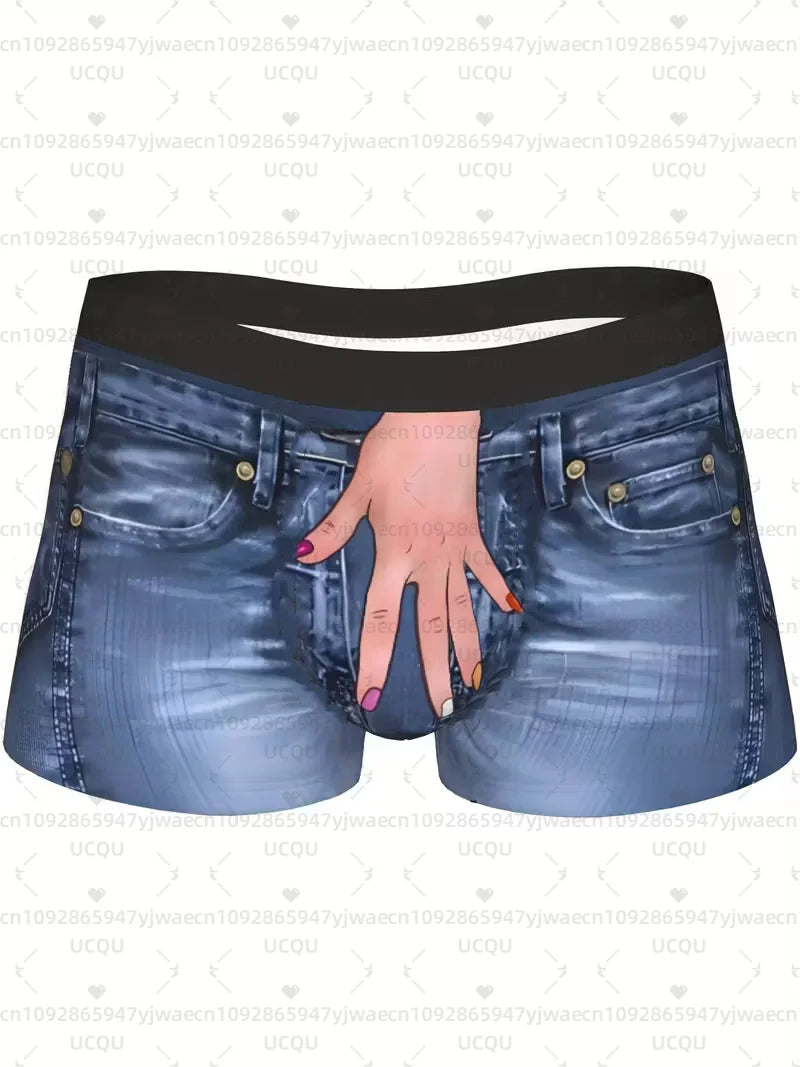 Blue Boxer Briefs with WORLD PEACE Print for Men