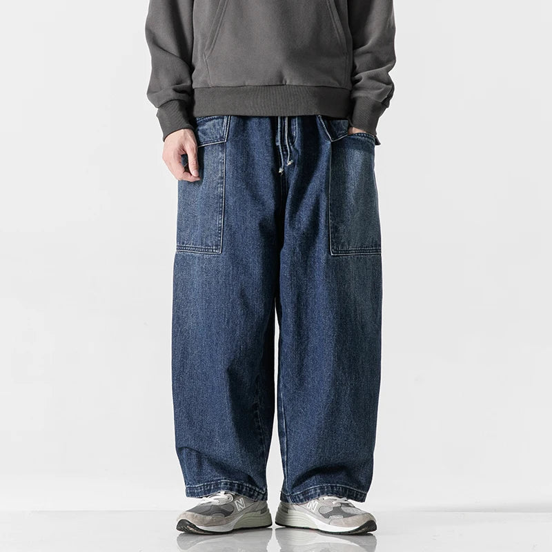 Men's Loose Fit Denim Jeans with Elastic Waist