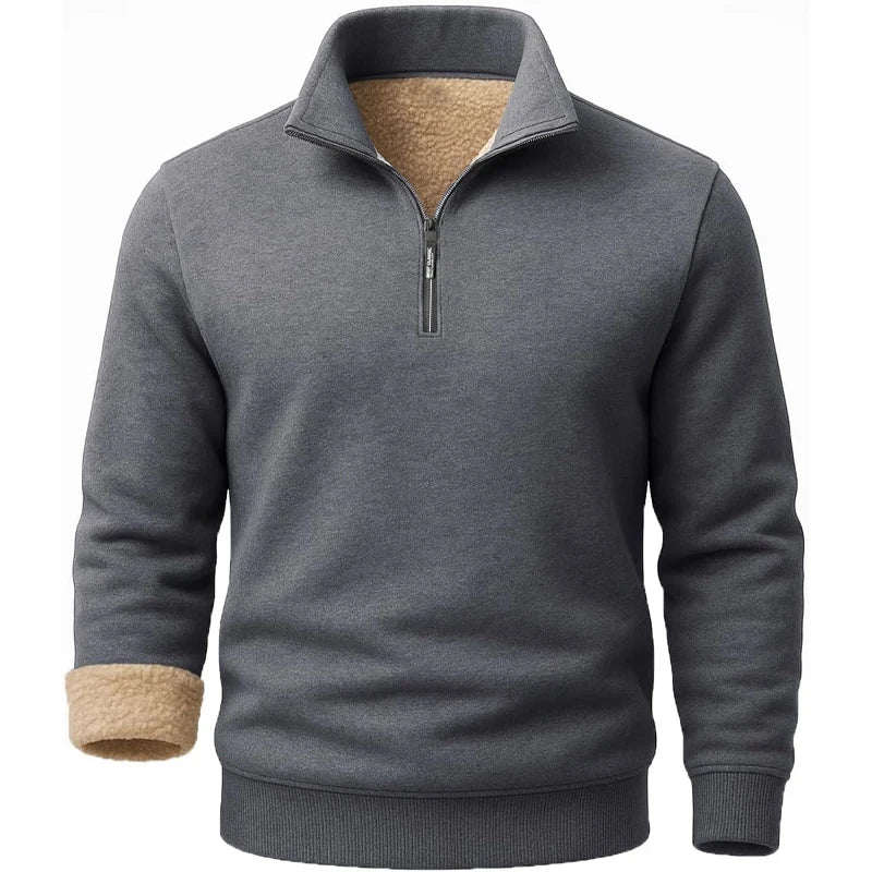 Men's Thick Pullover Sherpa T-Shirt with Zipper Closure
