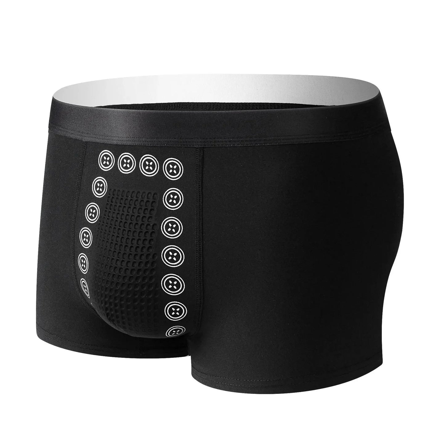 Men’s Black Boxer Shorts with Anion Technology and Massage Design