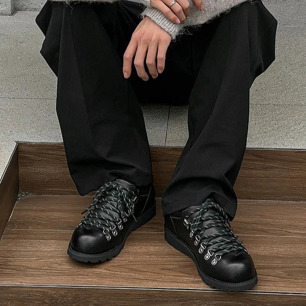 Leather Casual Shoes for Men with Lace-Up Closure