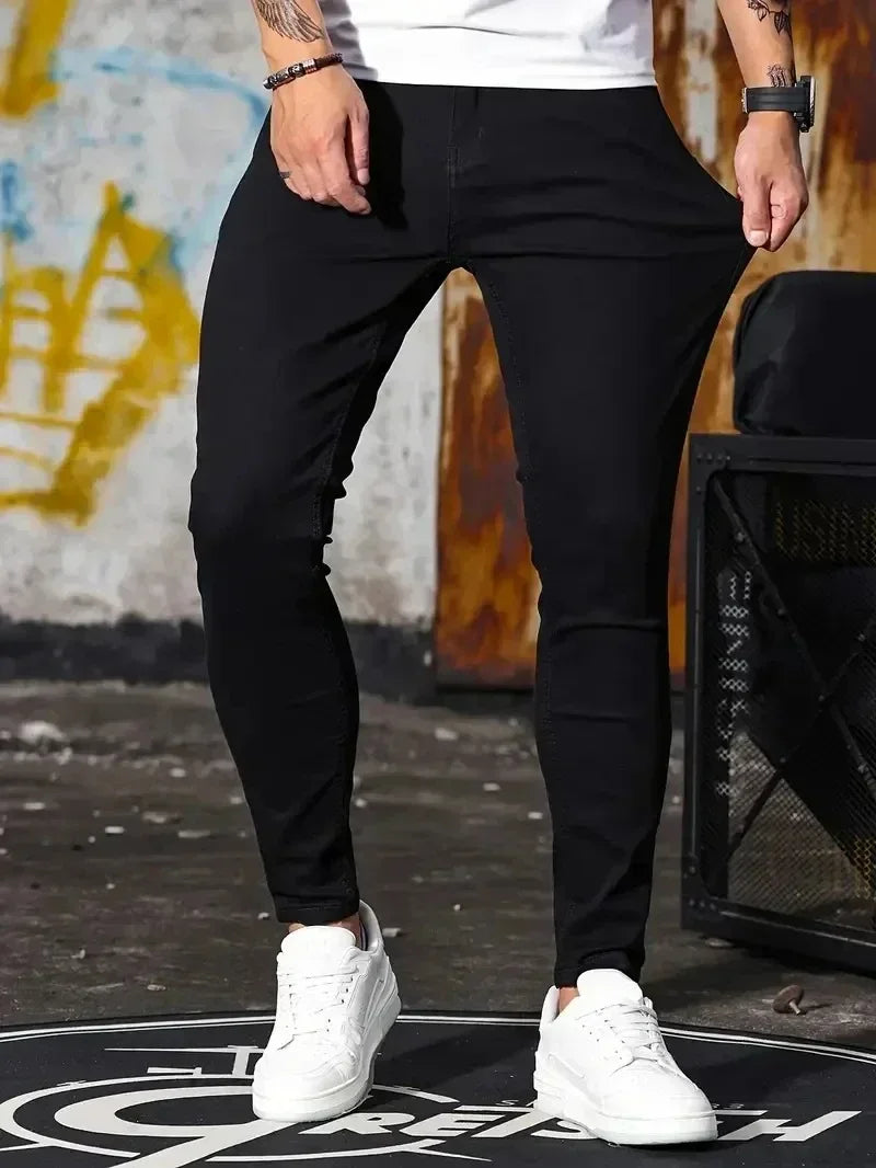Mens Slim Fit Classic Skinny Jeans Denim Blue Casual Style