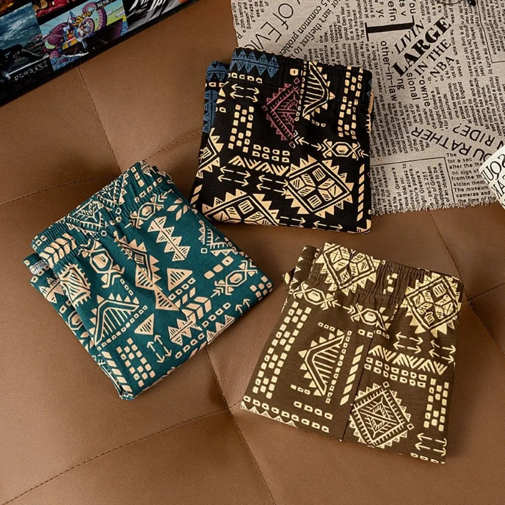 Men's Cotton Boxer Briefs Ethnic Print Plus Size