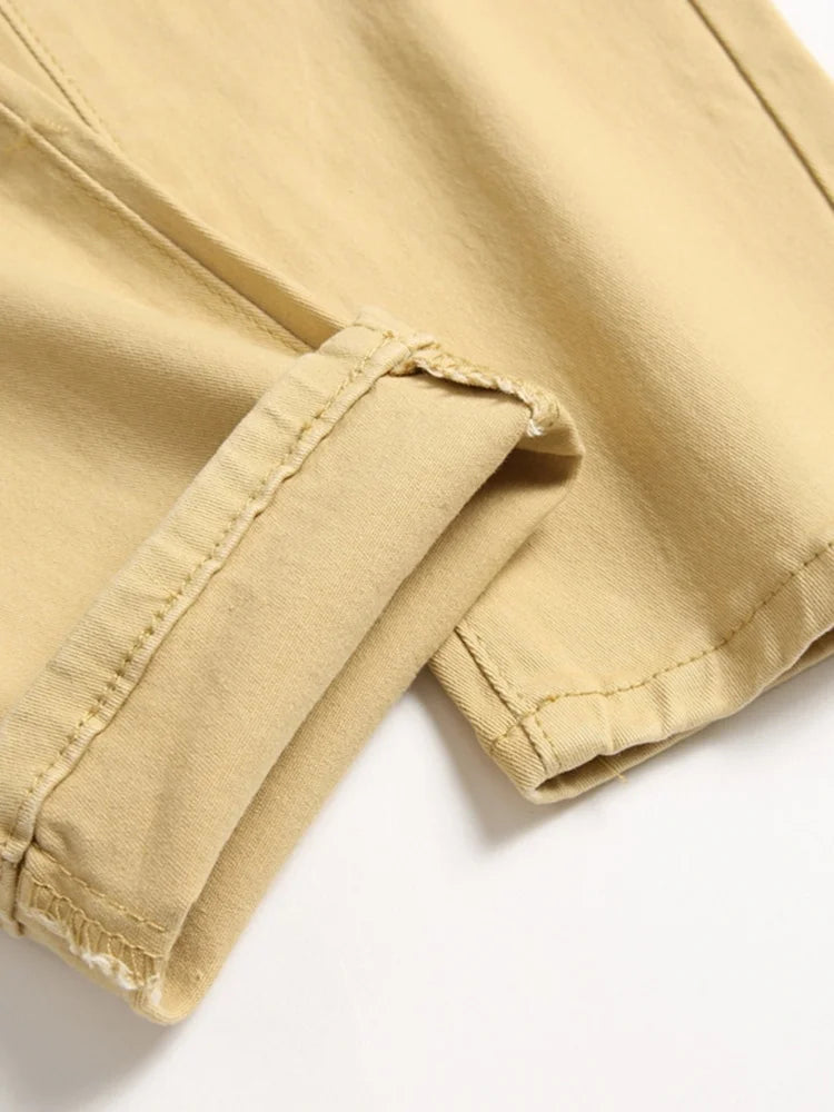 Men's Khaki Skinny Jeans Casual Denim Pants