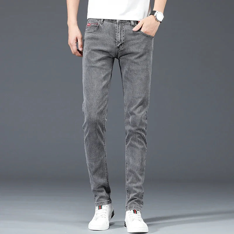 Men's Slim Fit Cotton Stretch Jeans in Blue Grey
