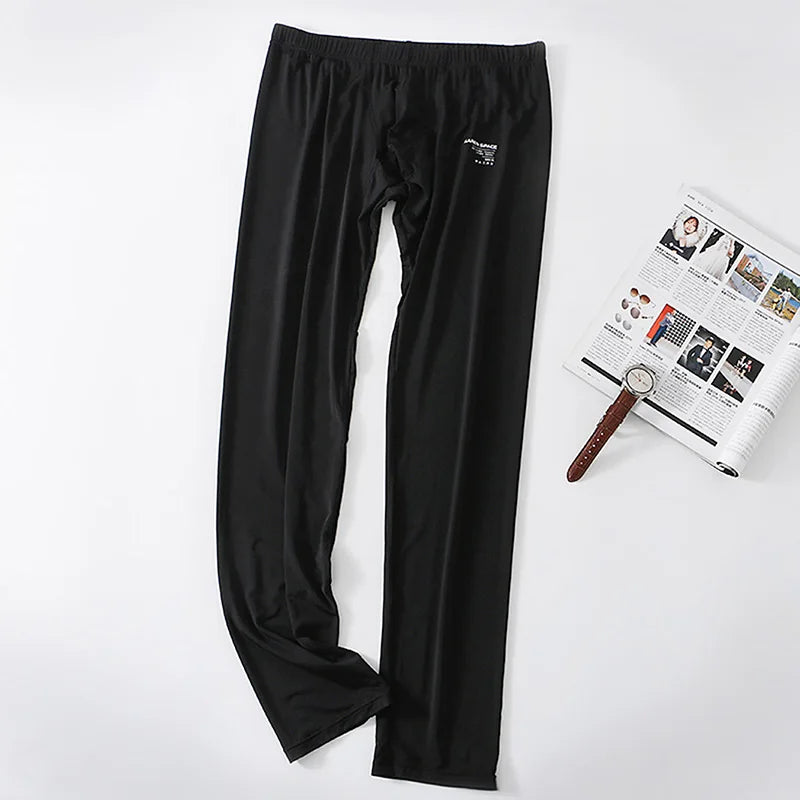 Mens Ice Silk Long Johns Homme Sleepwear Underwear Bottom Trousers Ultra-Thin Thermal Underwear Bottoms