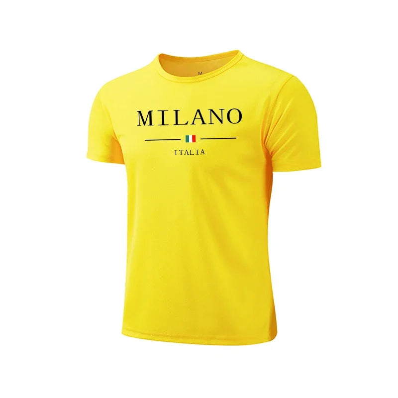 Mens T-shirt Print Casual Fitness Exercise Tops Outdoor Jogging Marathon Clothing Summer Quick-Dry Mesh Tees Cycling Sportswear