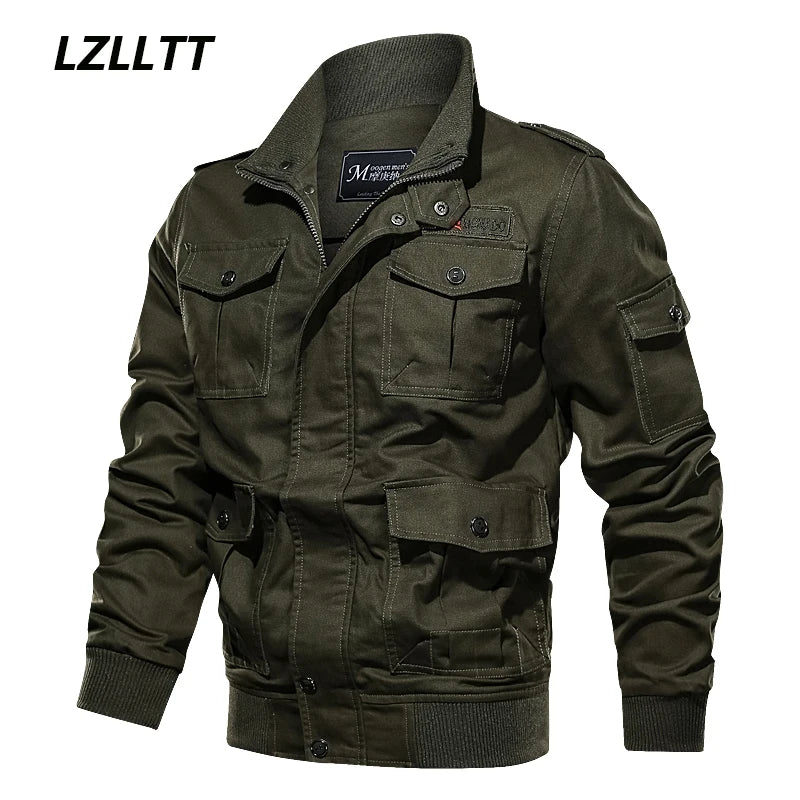 Bomber Jacket Spring Autumn Men Fashion Casual Multi Pocket Jacket 6XL
