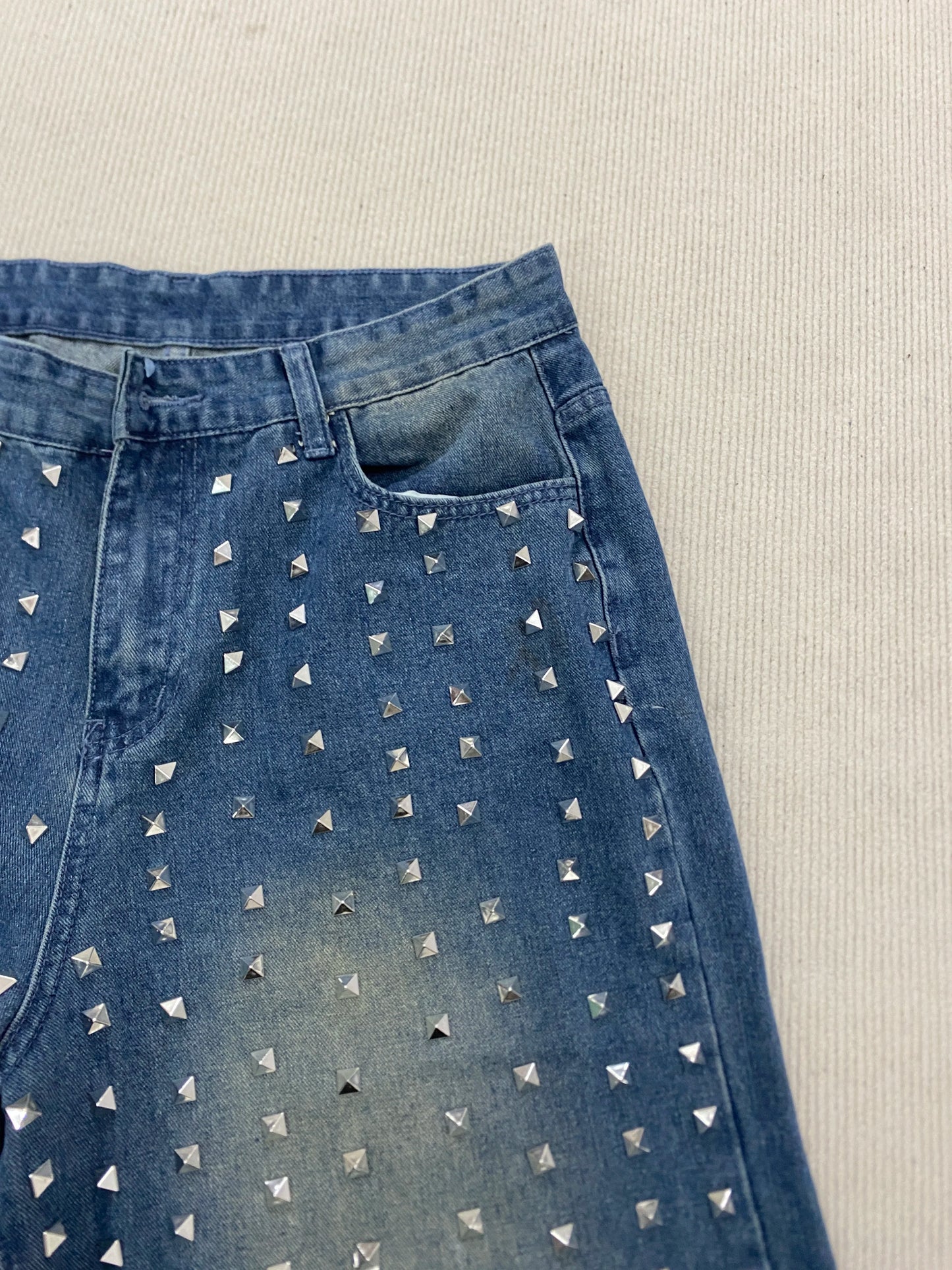 Casual Denim Pants for Men with Rivets and Holes