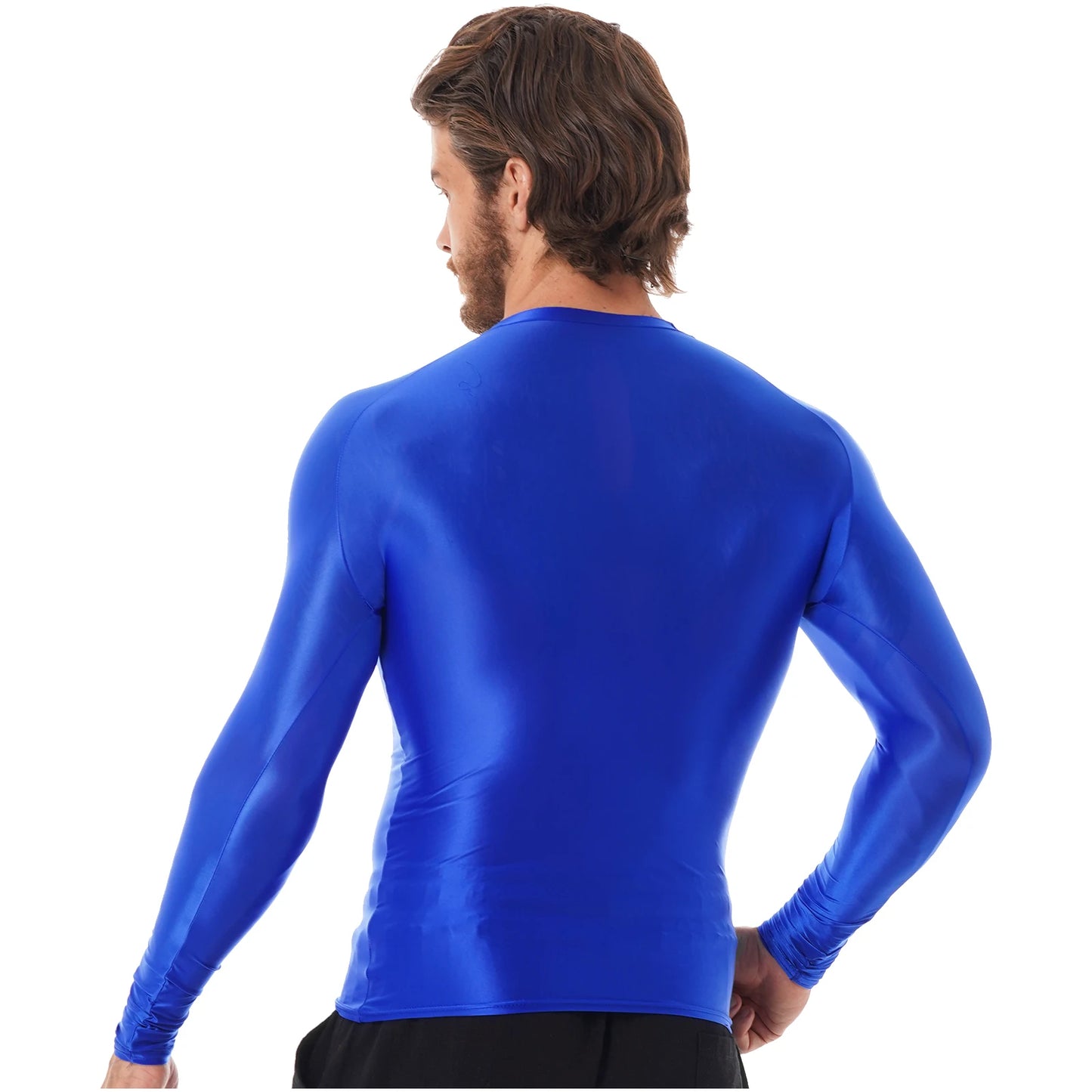 Mens Sports T-Shirts Tops Slim Fit Breathable T-Shirts Tops Glossy O Neck Long Sleeve Transparent T-shirt Running Undershirts