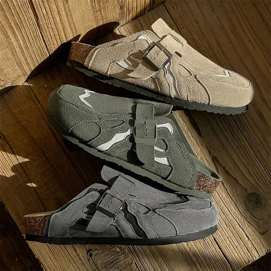 Genuine Leather Cork Mules Slippers for Men and Women