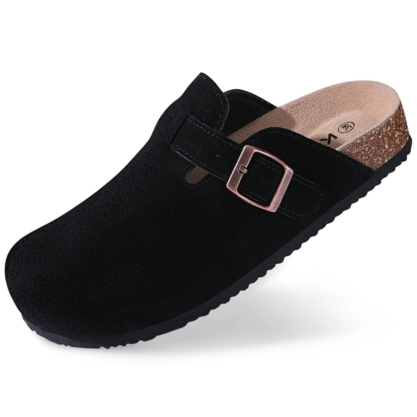 Asgard Women Cow Suede Clogs with Cork Sole and Buckle