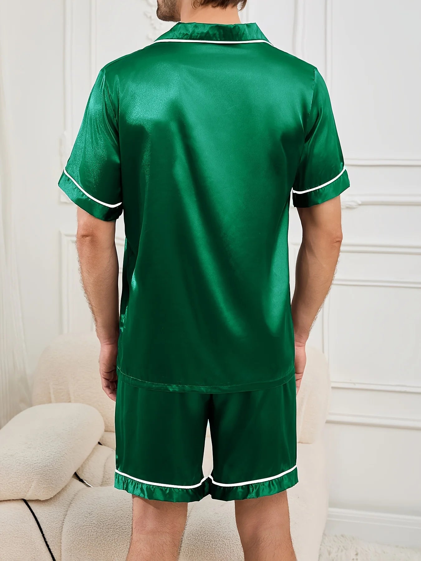 Men's Solid Color Short Sleeve Pajama Set