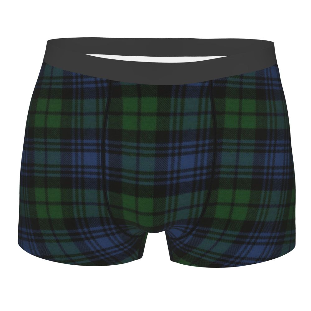 Black Watch Tartan Boxer Shorts for Men in Lycra and Polyester