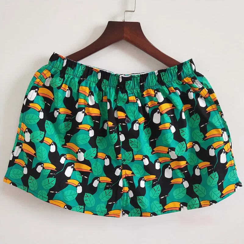 Home Pajama Shorts Mens Sleepwear Loose Elastic Sleep Bottoms Cotton Comfortable Breathable Boxers Casual Male Print Underpants
