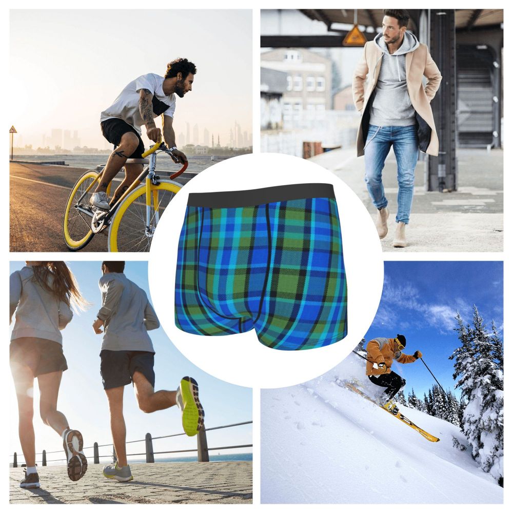Black Watch Tartan Boxer Shorts for Men in Lycra and Polyester