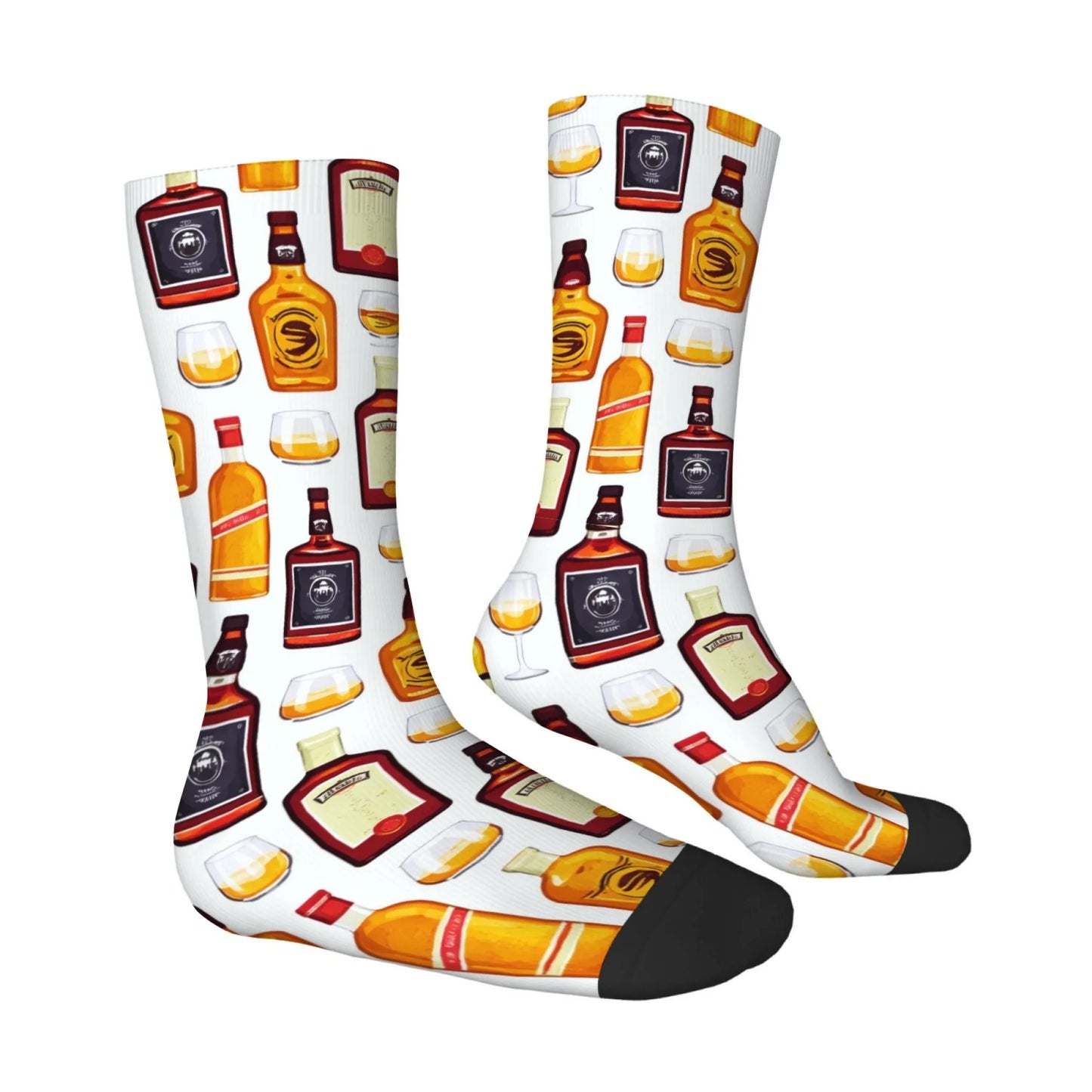 Men's Mid-calf Socks with All-over Whiskey Bottle Print Fun Novelty Retro Harajuku Style Comfortable Soft Breathable Socks
